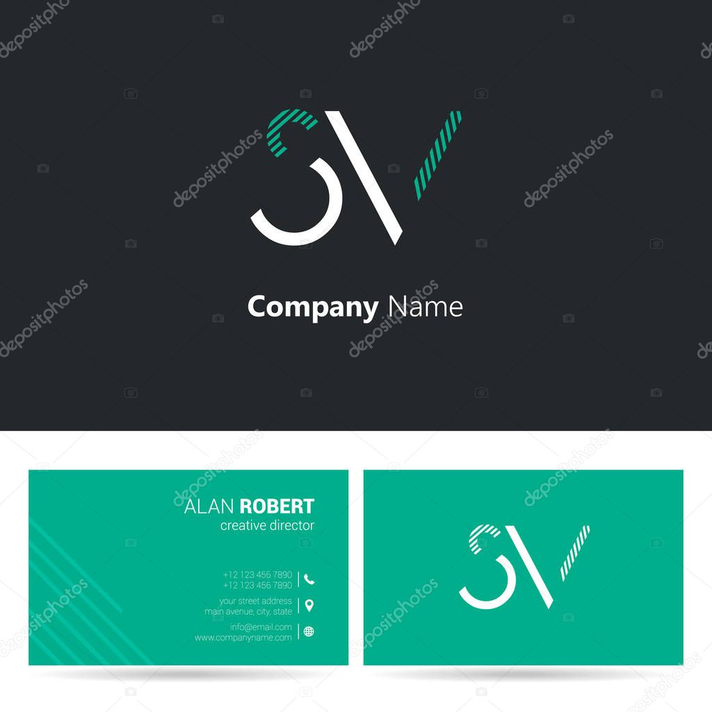 SV stroke logo design and business card template, vector illustration