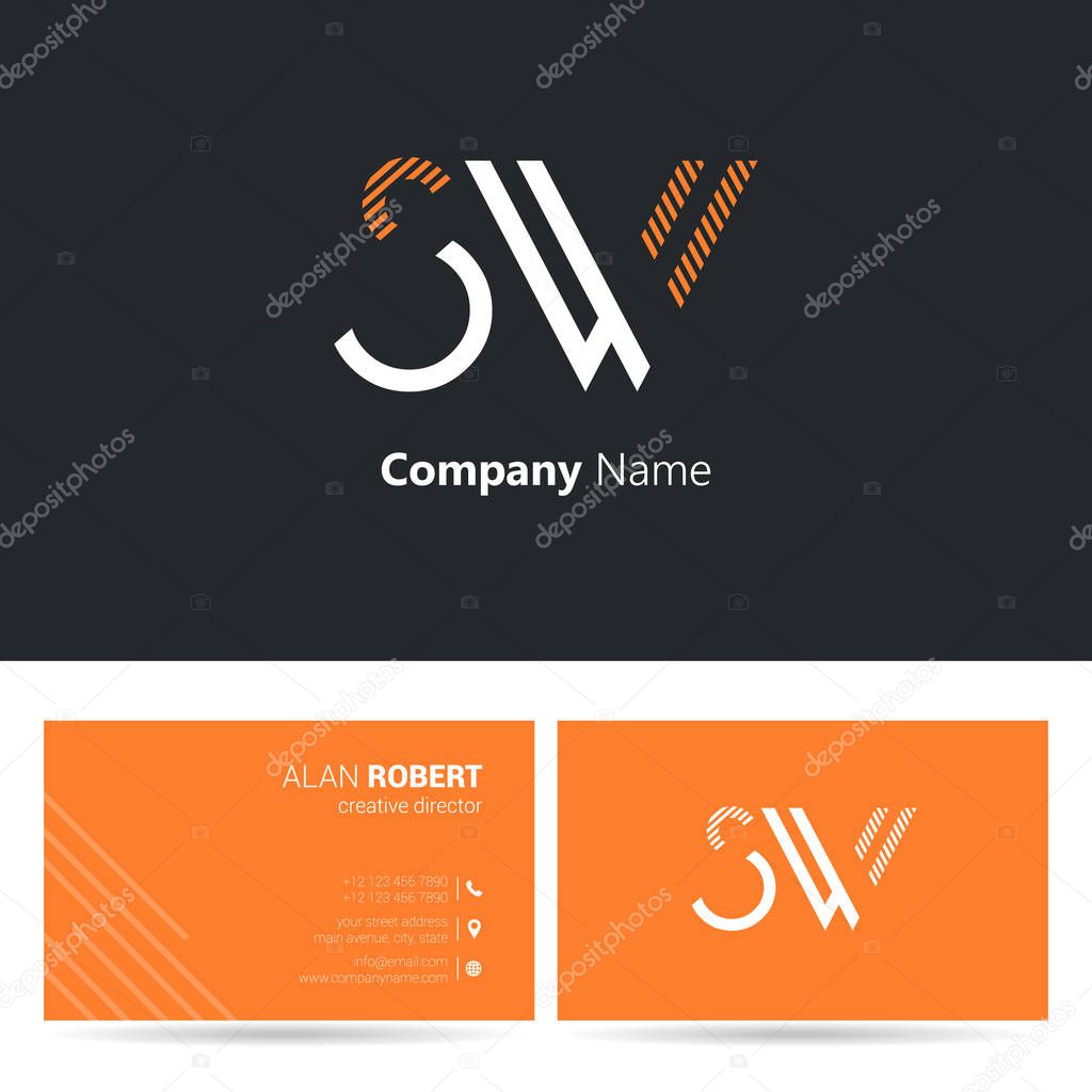 SW stroke logo design and business card template, vector illustration