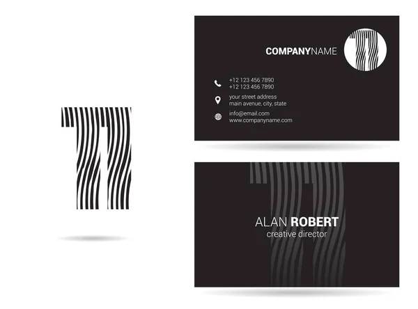 Black White Logo Design Business Card Template Wavy Letters — Stock Vector