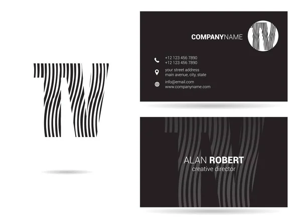 Black White Logo Design Business Card Template Wavy Letters — Stock Vector