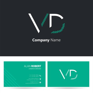 Siyah ve yeşil logo tasarım ve kartvizit şablonu dalgalı harflerle Vd