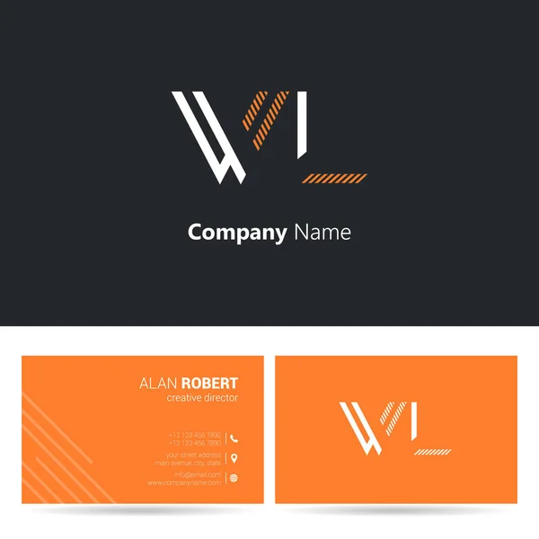 Zwart Oranje Logo Ontwerp Visitekaartjes Sjabloon Met Golvende Letters — Stockvector