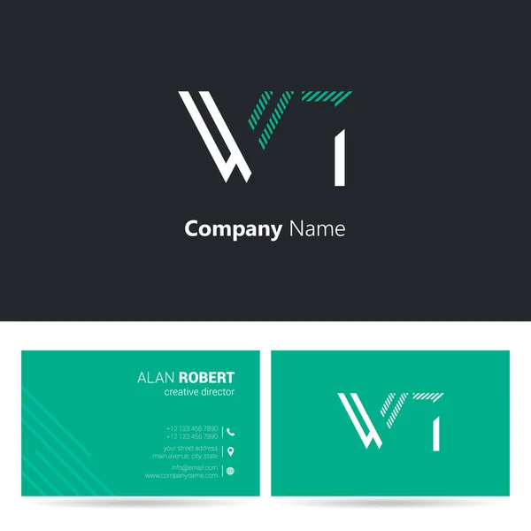 Design Logotipo Preto Verde Modelo Cartão Visita Com Letras Onduladas — Vetor de Stock