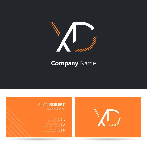 Black Orange Logo Design Business Card Template Wavy Letters — Stock Vector