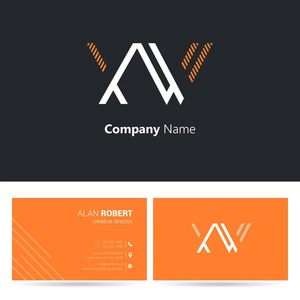 Zwart Oranje Logo Ontwerp Visitekaartjes Sjabloon Met Golvende Letters — Stockvector