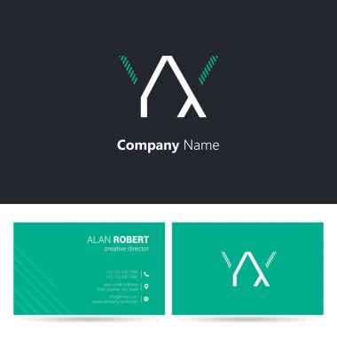 Dalgalı harflerle Yx siyah ve yeşil logo tasarım ve kartvizit şablonu