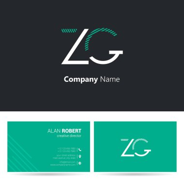 Siyah ve yeşil logo tasarım ve kartvizit şablonu dalgalı harflerle Zg