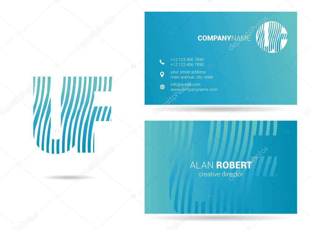 Vector logo design and business card template with wavy letters UF