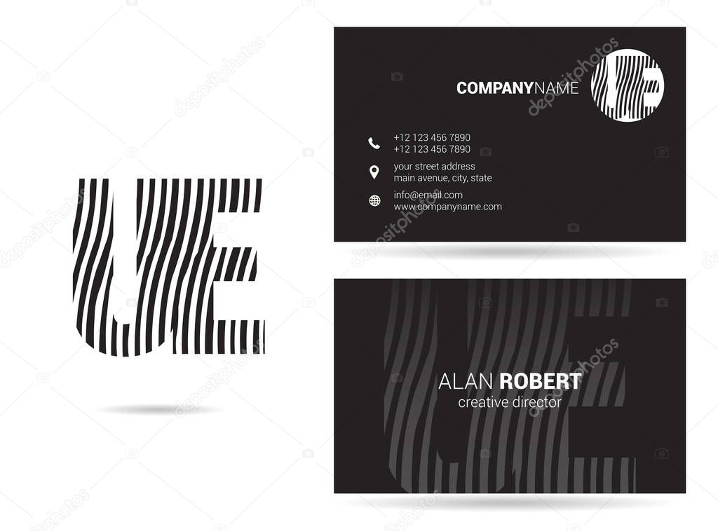 Vector logo design and business card template with wavy letters UE