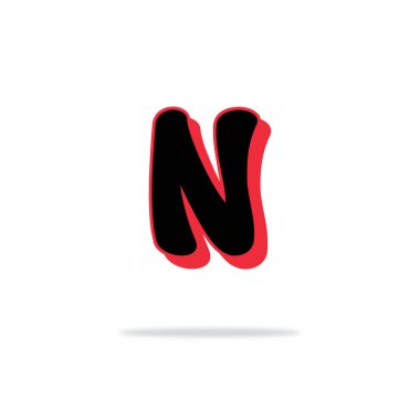 N harfi komik logo tasarımı beyaza izole edildi