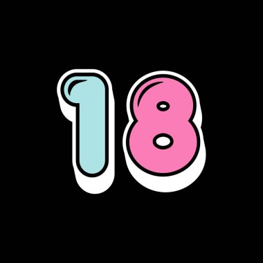 Siyah arkaplanda 18 sayılı basit vektör logosu illüstrasyonu