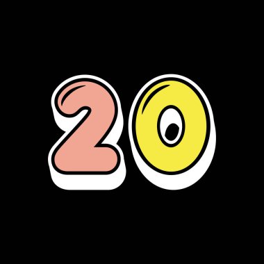 Siyah arkaplanda 20 sayılı basit vektör logosu illüstrasyonu