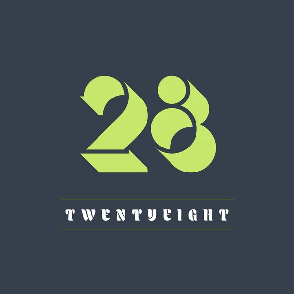 シンプルなシェードの数字のベクトルのロゴのイラストと28番の緑 — ストックベクタ