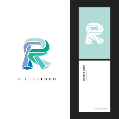 Arkaplanda izole edilmiş vektör modern kartvizit üzerindeki R çizgi harfi