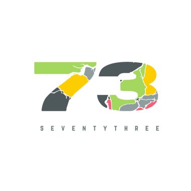 Beyaz arkaplanda 73 numaralı logo çok renkli harf dizayn şablonu izole edildi