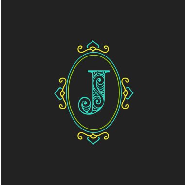 Siyah arkaplanda oval logoda J harfi ortak tasarımı