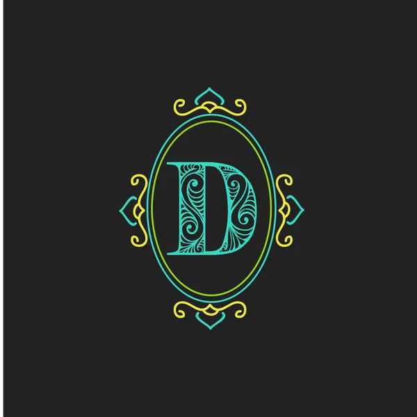 黒の背景に楕円形のロゴのD文字の共同デザイン — ストックベクタ
