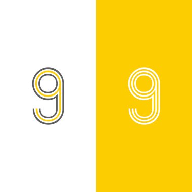 Basit ve yaratıcı numara 9 satır tasarımı, renkli arkaplanı olan vektör illüstrasyonu