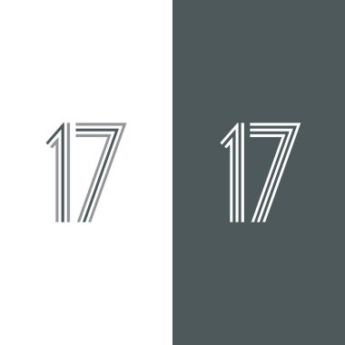 Basit ve yaratıcı numara 17 çizgi tasarımı, renkli arkaplanı olan vektör illüstrasyonu
