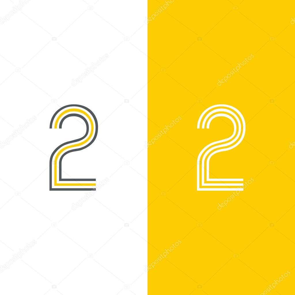 Simple and creative number 2 line design, vector illustration with colorful background