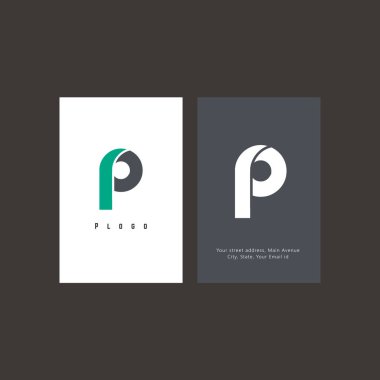 dijital logo kavramı, P harfleri kartvizit şablonu tasarımı, vektör illüstrasyonu