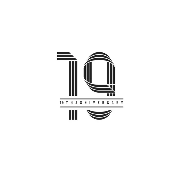 白を背景に19周年記念のコンセプト ベクトル線型数字ロゴ — ストックベクタ