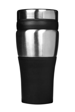 metal termos. Beyaz arka plan üzerinde izole