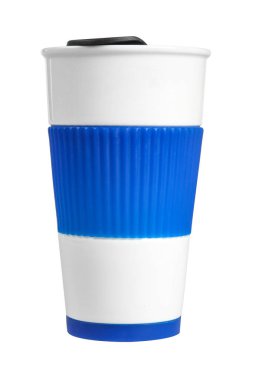 Mavi silikon Kupası beyaz izole kapak ile