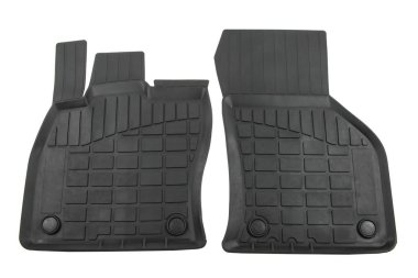 Araba beyaz izole iki siyah kauçuk paspaslar 