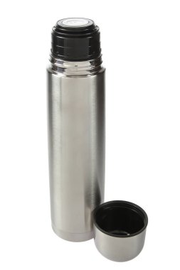 metal termos. Beyaz arka plan üzerinde izole