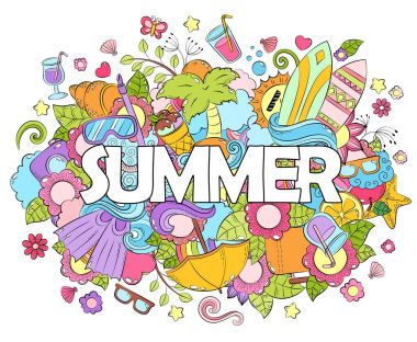 Elle çizilmiş vektör çizim, arka plan, doku, desen, duvar kağıdı, Fon Doodle. Yaz tatil, seyahat, eğlence. Yetişkin anti stres boyama doodle ve zentangle öğeleri sayfa kitap
