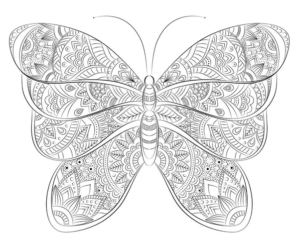 Vector doodle zentangle butterfly banner. Wish, congratulations, postcard. Template for printing, web design, poster, banner, flyer. Adult anti stress printable coloring book page — Stock Vector