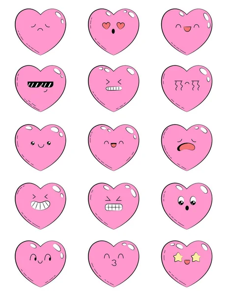 Farklı duygular kalp ile simgeler kümesi. Site, bilgi grafik, video, animasyon, Web siteleri, posta, haber bültenleri, raporları, çizgi roman için emoticons topluluğu. Doodle illüstrasyon. Elle çizilmiş kalp