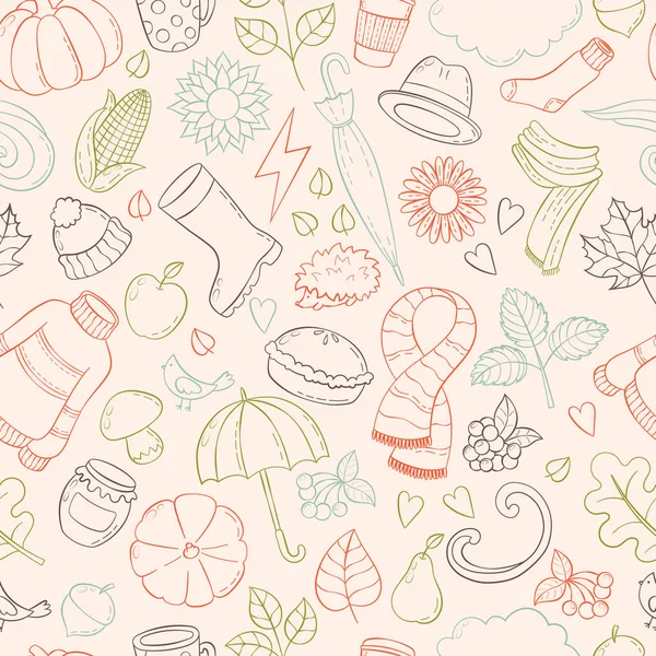 Ställ in hösten handritad doodle illustrationer. Bakgrund, Mall, bakgrund, bakgrundsbild, Icon collection, sömlösa mönster — Stock vektor