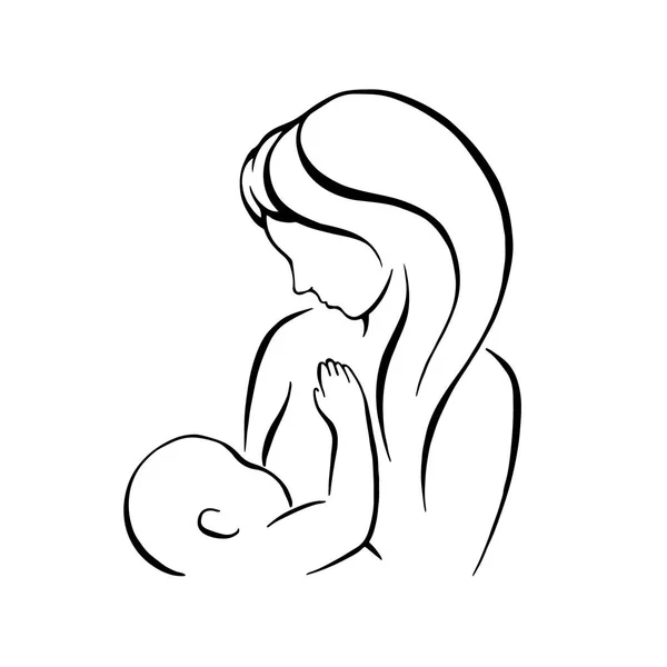 Mother and baby milk breast-feeding middle line... - Stock Illustration  [9465124] - PIXTA