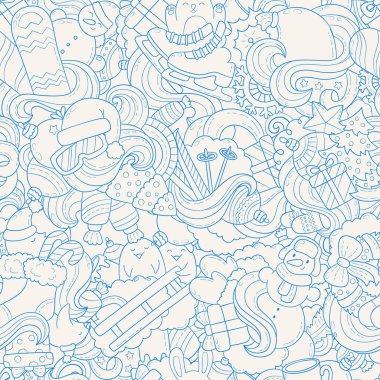 Elle çizilmiş vektör çizim, arka plan, doku, desen, duvar kağıdı, Fon Doodle. Yeni yıl Noel öğeleri ve nesneleri koleksiyonu ayarla. Kış sporları