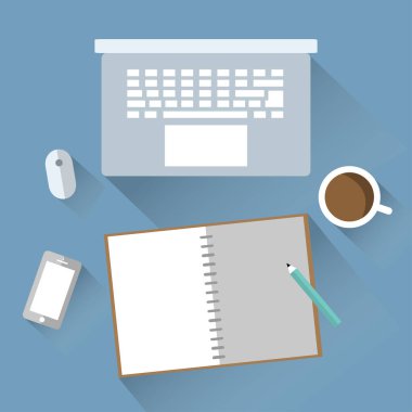 Laptop ve defter düz tasarım
