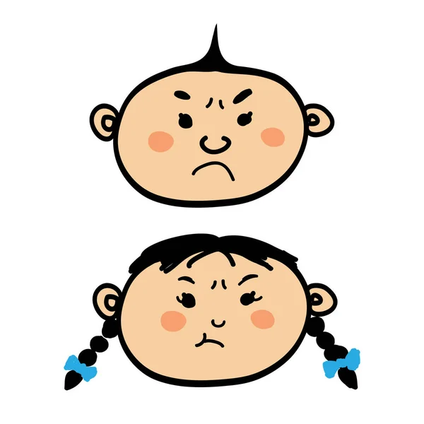 Caricatura enojado bebé niño y niña — Vector de stock