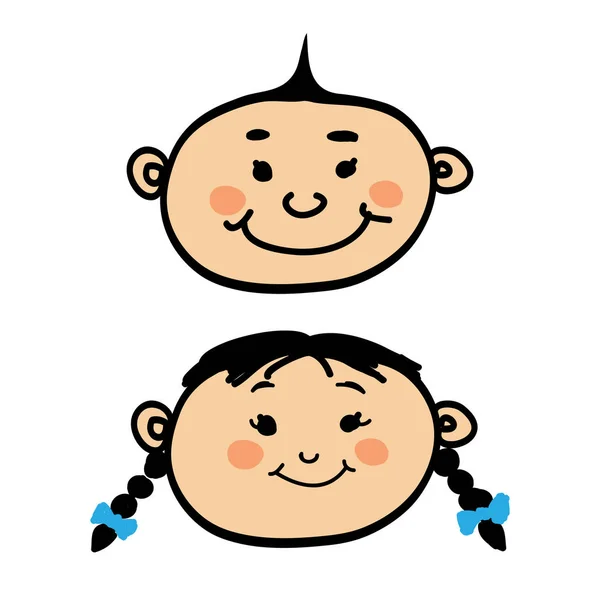 Sorrindo desenho animado menino e menina —  Vetores de Stock