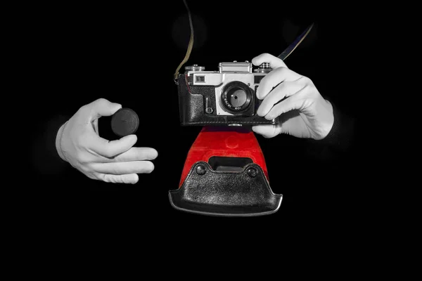 Vecchia fotocamera a telemetro vintage e retrò con effetto colore — Foto Stock