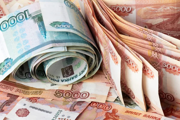 Haufen russischer Rubel. — Stockfoto