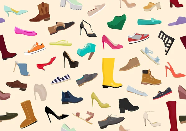 Donne leggere / modello di scarpe donna. Set con diversi tipi di scarpe donna / donna piatte — Vettoriale Stock