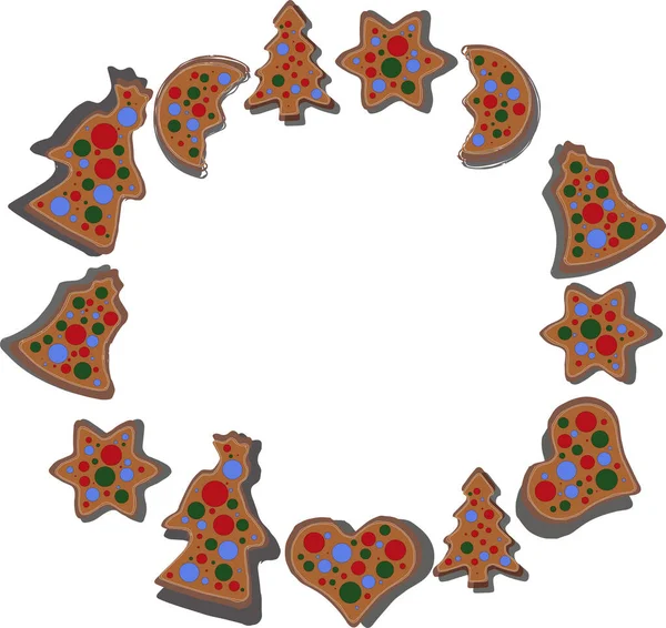 Özel çelenk dekorasyonu için Noel tasarımı unsurları. Xmas şablonu. Vektör eps10 illüstrasyonu. Noel kurabiyesi çelengi, renkli parlak şekerler, yeni yıl deseni, tatil geçmişi.