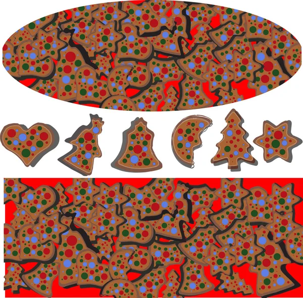 Özel çelenk dekorasyonu için Noel tasarımı unsurları. Xmas şablonu. Vektör bölüm 10 illüstrasyonu. Noel kurabiyesi çelengi, renkli parlak şekerler, yeni yıl deseni, tatil geçmişi.