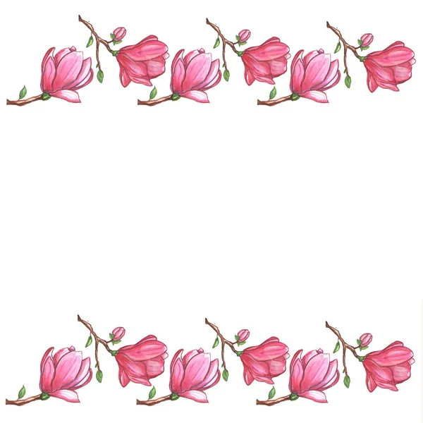 Akarelian manolya deseni, suluboya çiçeklerden oluşan bir sınır.