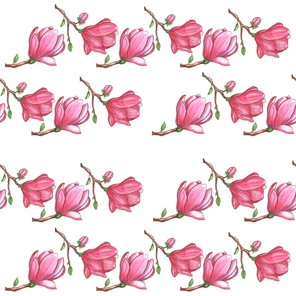 suluboya manolya dikişsiz desen yapraklar ve dallar, yay deseni, çiçek deseni