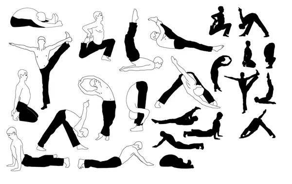 Yoga set övningar svart — Stock vektor