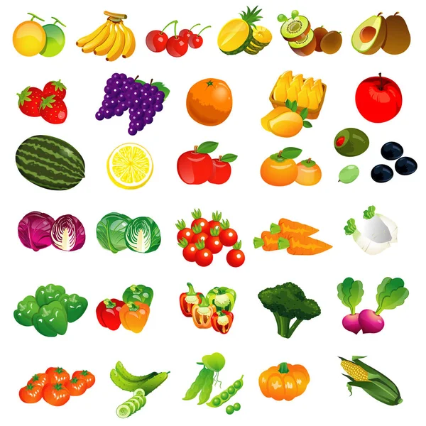 Ensemble oh aliments sains fruits et légumes — Image vectorielle