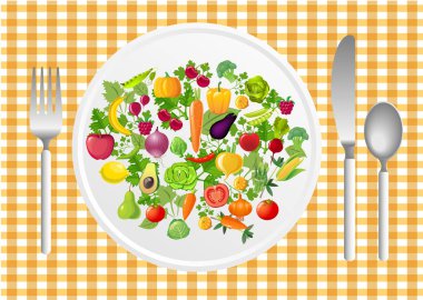 Salata vektör illüstrasyon izole renkli bir arka plan üzerine. Düz stilde salata kasesi. Kavram taze, doğal, sağlıklı gıda. Bir tabakta sebze salatası.