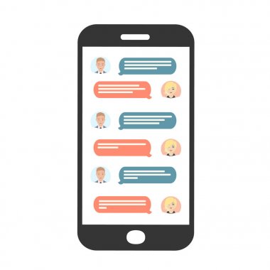 Mobil ileti iki kişi arasında. Kız ve erkek sosyal avatar. Modern 